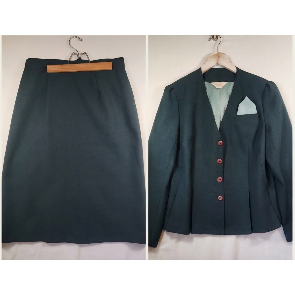 60s Le Jame Vintage Skirt Suit Forest Green Blazer Pencil Skirt Set Canada 14‎